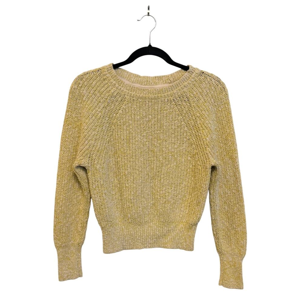 Free People Yellow Textured Cropped Sweater XS Coquette Boho Y2K Cottagecore